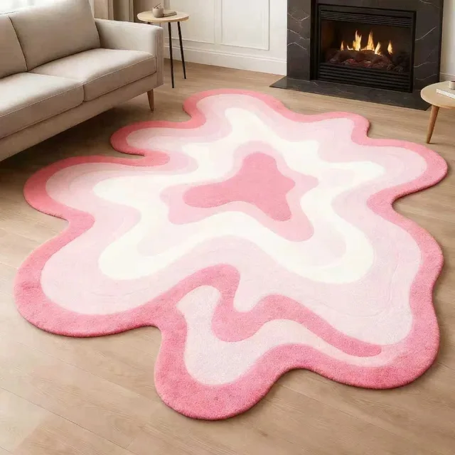 VIKAMA Dopamine Abstract Textured Plush Rug Soft Irregular Shape Living Room Bedroom Rug Home Decoration 1