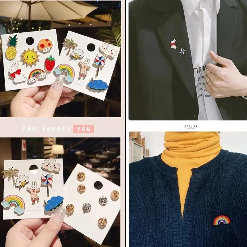50PCS Cartoon Brooches Icons Plants Pins Badge Animal Or Fruit Button Backpack Clothes Hat Decor Accessories Jewelry cat brooches