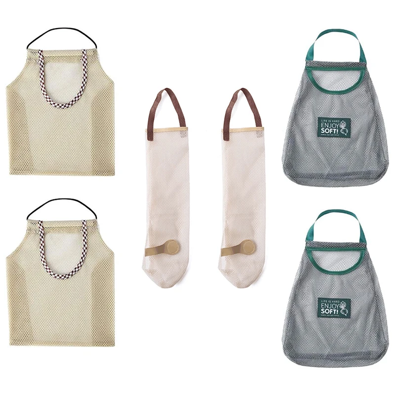 

6Pcs Reusable Hanging Storage Vegetable Mesh Bag Washable Wall Hanging Fruit Basket For Garlics Potatoes Onion