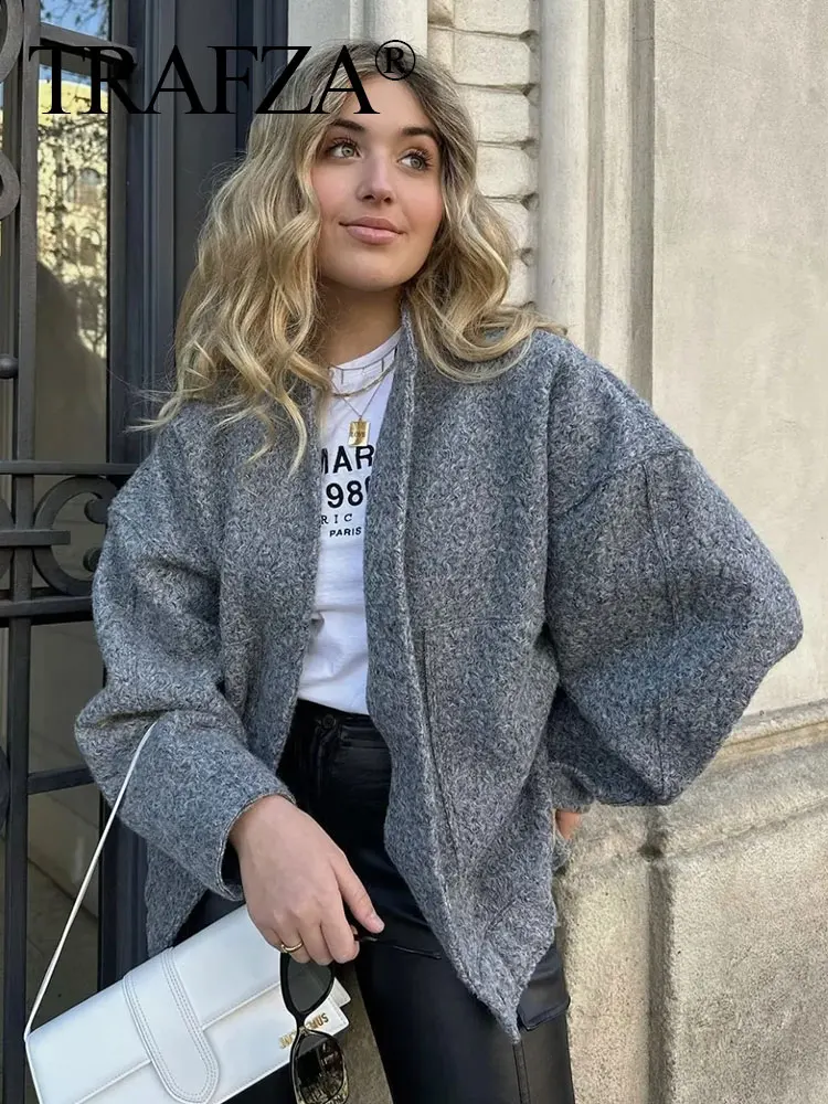 HH Women's Fashion Bomber Jacket Vintage Solid Long Sleeve Single Breasted Coat Female Casual Loose Outerwear Chic Tops