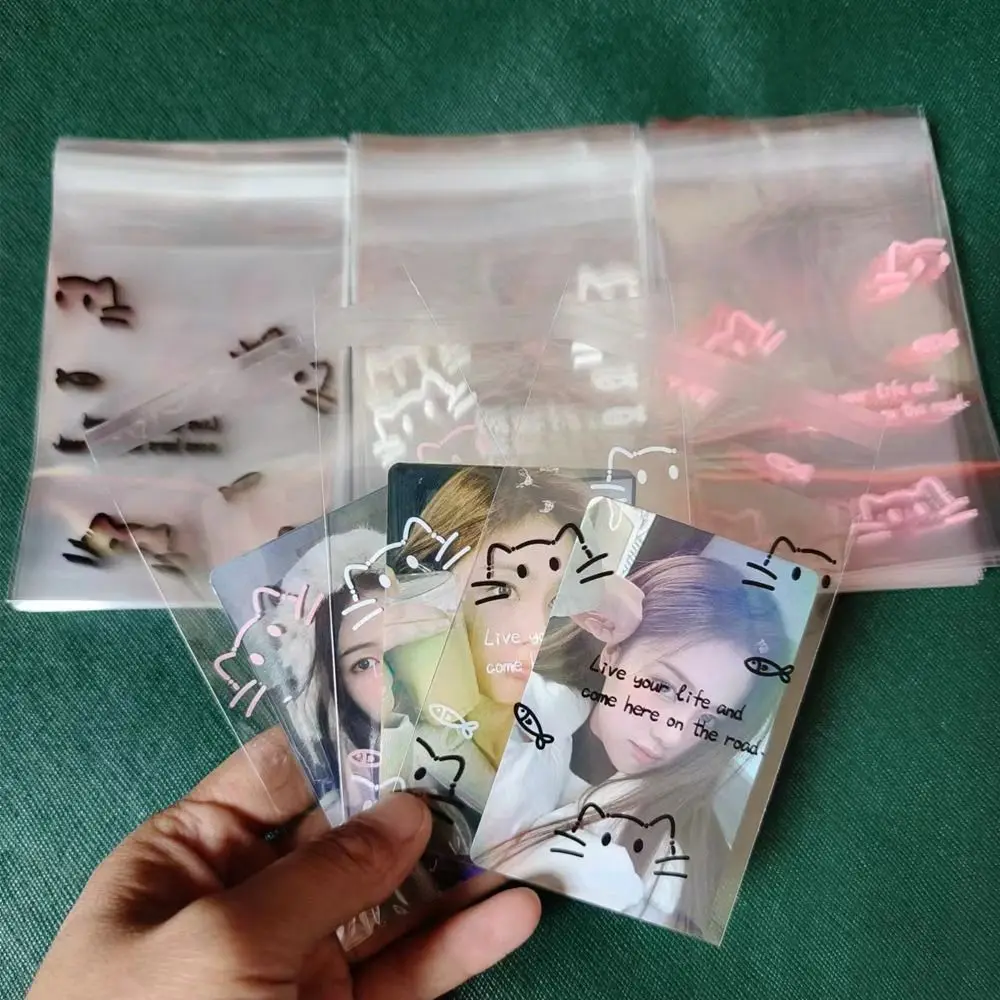 Album Card Storage Pocket Self Sealing Bag Cartoon Cat Print Gift Pouch Jewelry Sealing Bag Biscuit Snack Package 50PCS