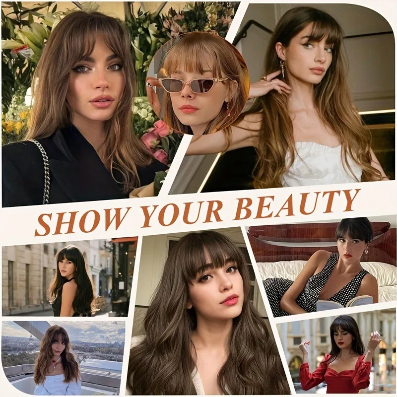 Synthetic Hair Bangs Natural Brown Wispy Bang Hair Clip in Bangs Fringe with  Hairpiece for Women Clip on Air Bang