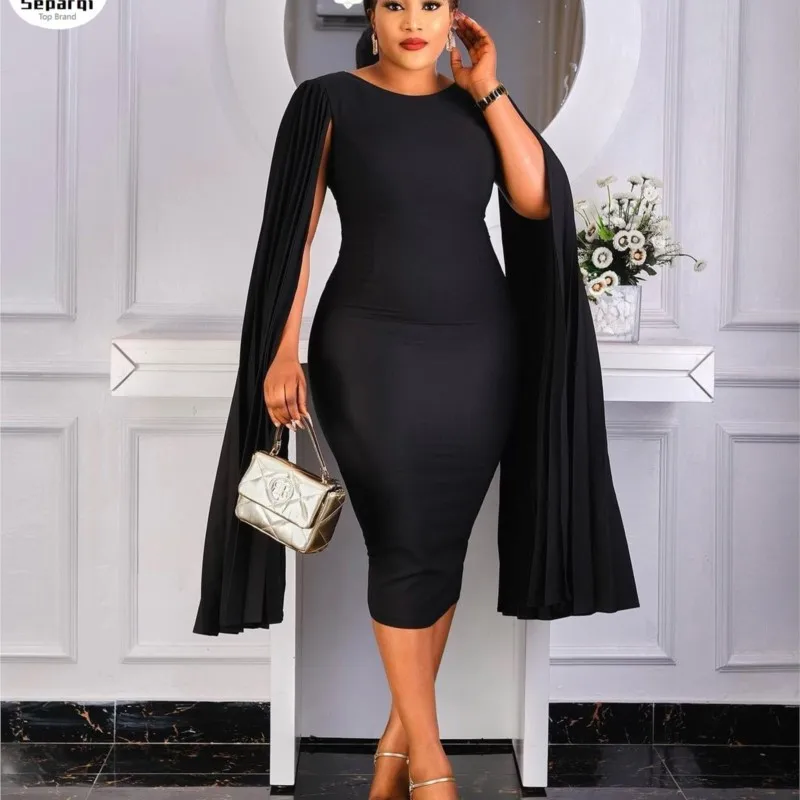 

2024 New Women Bat Sleeve Shawl Chiffon Long Dress Noble Elegant Sleeveless Split Party Dress Prom Maxi Dress Autumn Winter