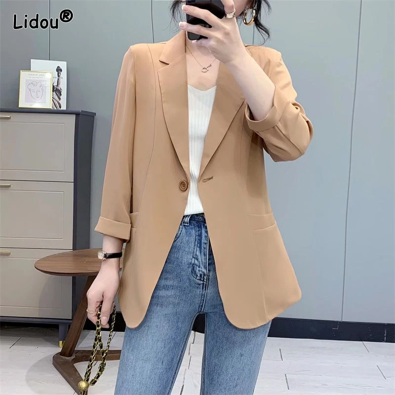 2023 New Spring and Summer Western Style Leisure Simple Commuting Versatile Suit Collar Three Quarter Sleep Oversize Suit Coat