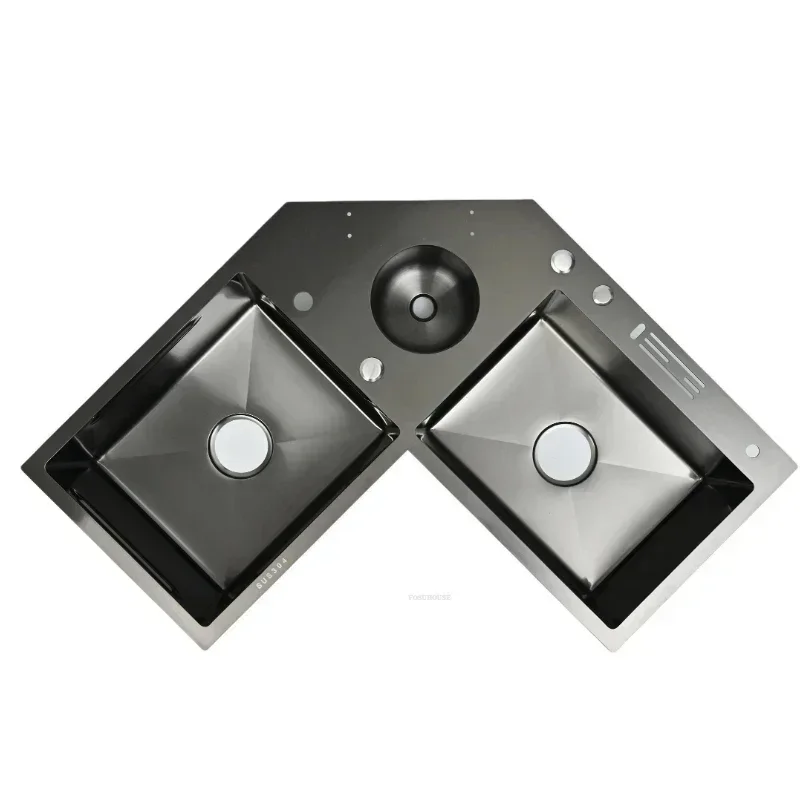 Stainless Steel Kitchen Sinks Corner Double-slot Dishwashing Sink for Kitchen L-shaped Large Corner Dishwashing Basin Handmade X