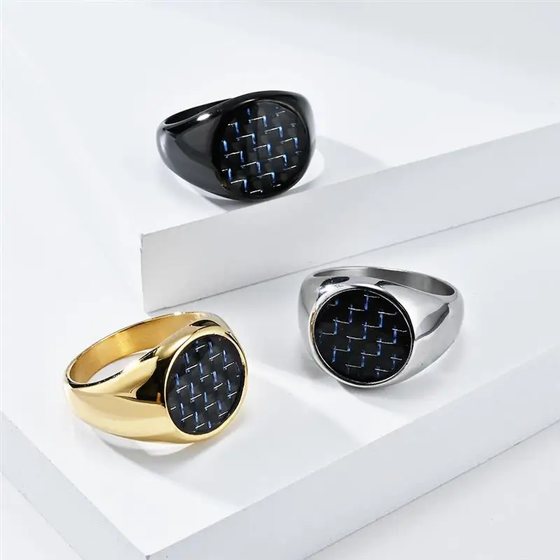 Ring for men carbon fiber inlaid with titanium steel