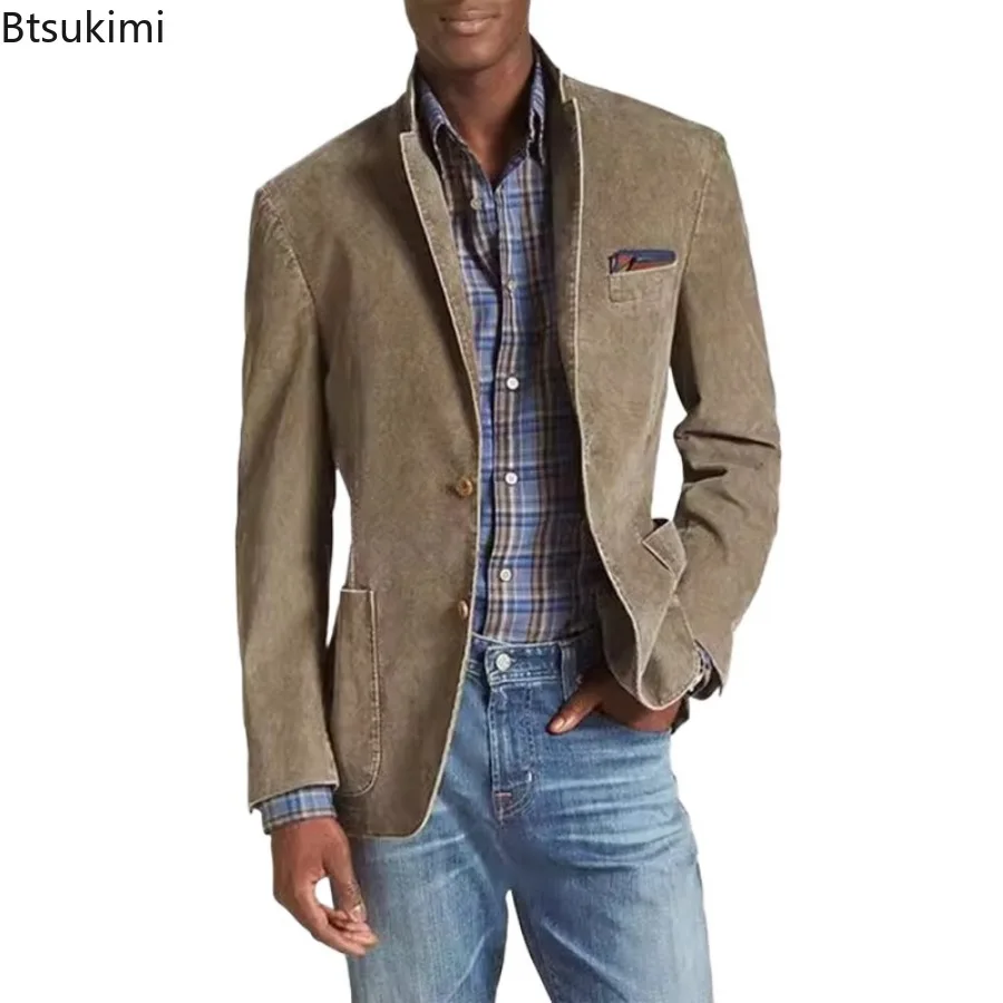 New Denim Suit Men's Busines Casual Solid Color Coats Fashion Slim Men's Clothing Vintage All-match Jackets Blazers for Men