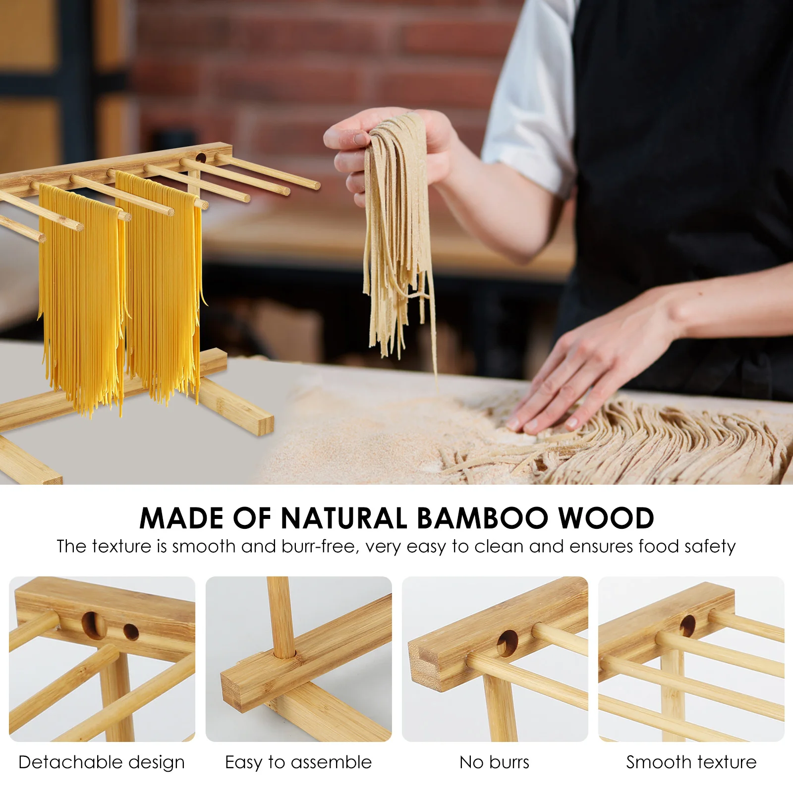 Pasta Drying Rack with 8 Bars Wooden Noodle Hanging Rack Detachable Pasta Dryer Stand Cooking Tools Kitchen Accessories pasta drying rack pasta rack
