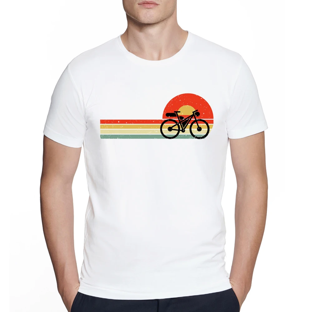 Vintage Mode Bikepacking Sonnenuntergang T-Shirt für Männer Harajuku Radfahrer Gravel Fahrrad T-Shirt Sommer T-Shirt Weiß Tops T-Shirts – Detail 6