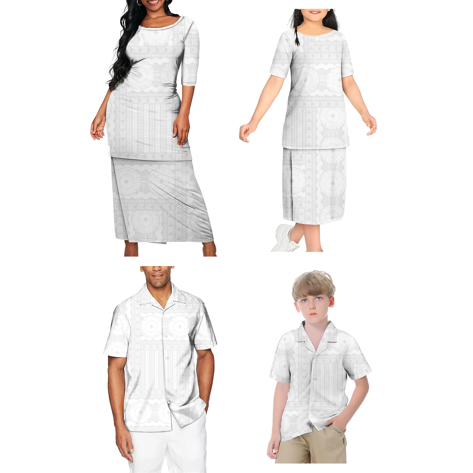 Matching Outfits For Family Casual Clothing Sets Polynesian Samoan Floral Design Short Sleeve Shirt for Boys Girls Dress