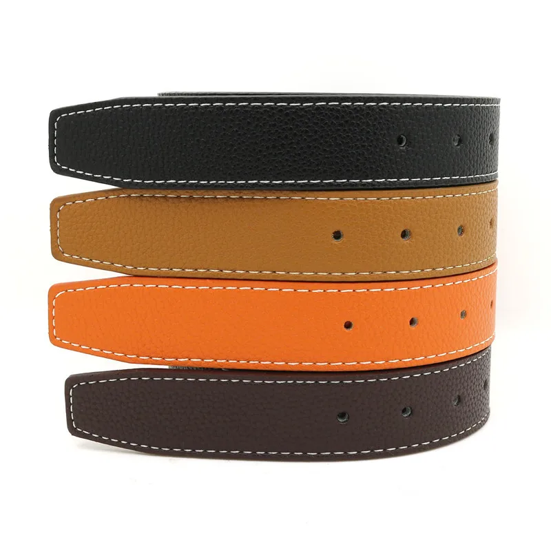 Mens Belt Litchi Grain Holes No Buckle Belt 3.3cm Men's Jeans Belt