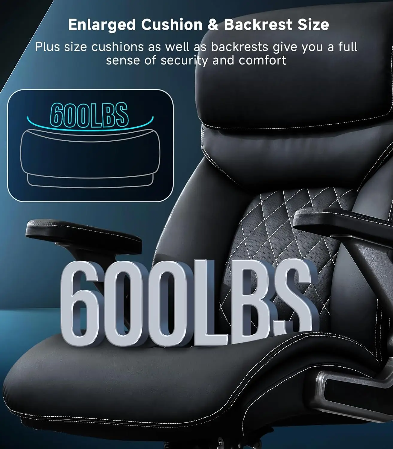 600LBS Big and Tall Office Chair with 5D Flip Arms, PU Leather Executive Chair, Adjustable Lumbar Support 3'' Wheel, Heavy Duty 3