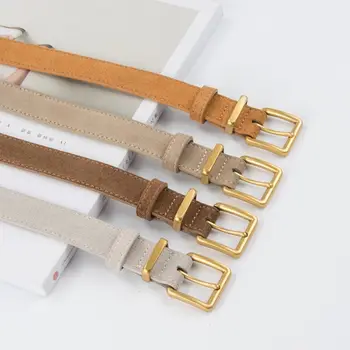 Cintura da donna in pelle scamosciata dal design di lusso Cintura casual alla moda in pelle di vacchetta smerigliata Cintura versatile con fibbia ad ardiglione Regali 1