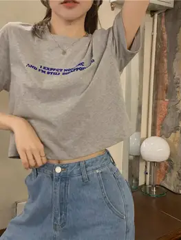 Summer Loose ort Sve T-irt Women's Korean Sle Printed Letter Top Casual Commute Sle round Ne ort Length 1