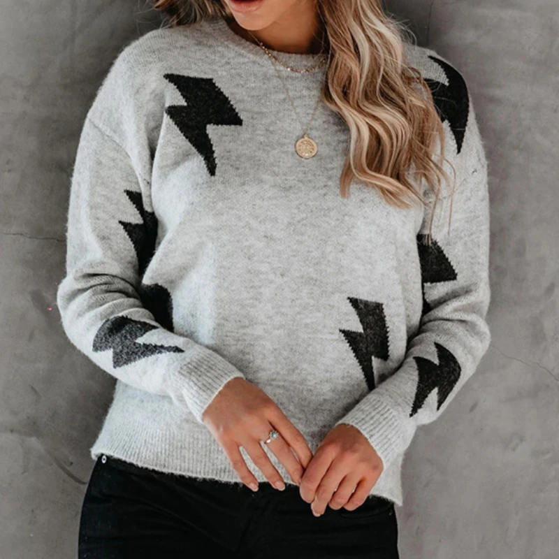 

Autumn Winter Lightning Sweaters Women Long Sleeve Casual Slim Pullover Jumper Knitwear Basic Sweater Female New Clothing