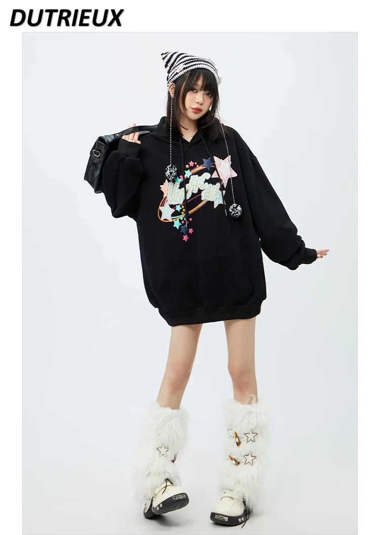 

Sweet Style Cute Girls Sweatshirt Graffiti Hooded Sweatshirt Women 2023 Fall Winter New Style Lover BF Casual Hoodies Coat Femme