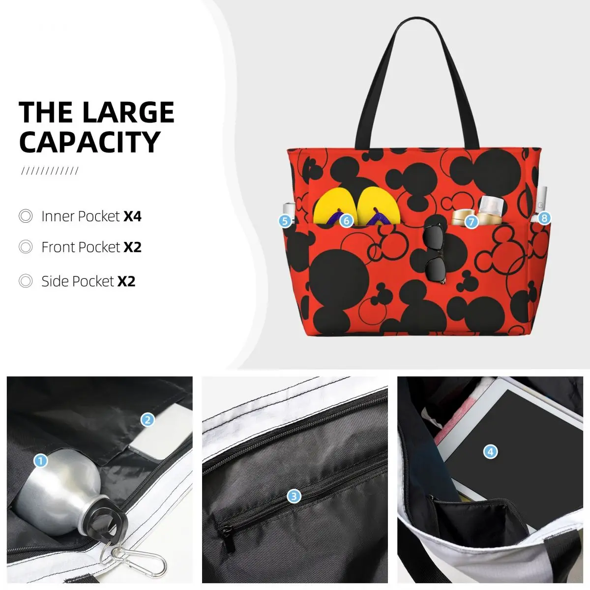 Stylish Disney Mickey Mouse Minnie Women Tote Bag for Weekend Large Beach Bags for Gym 4