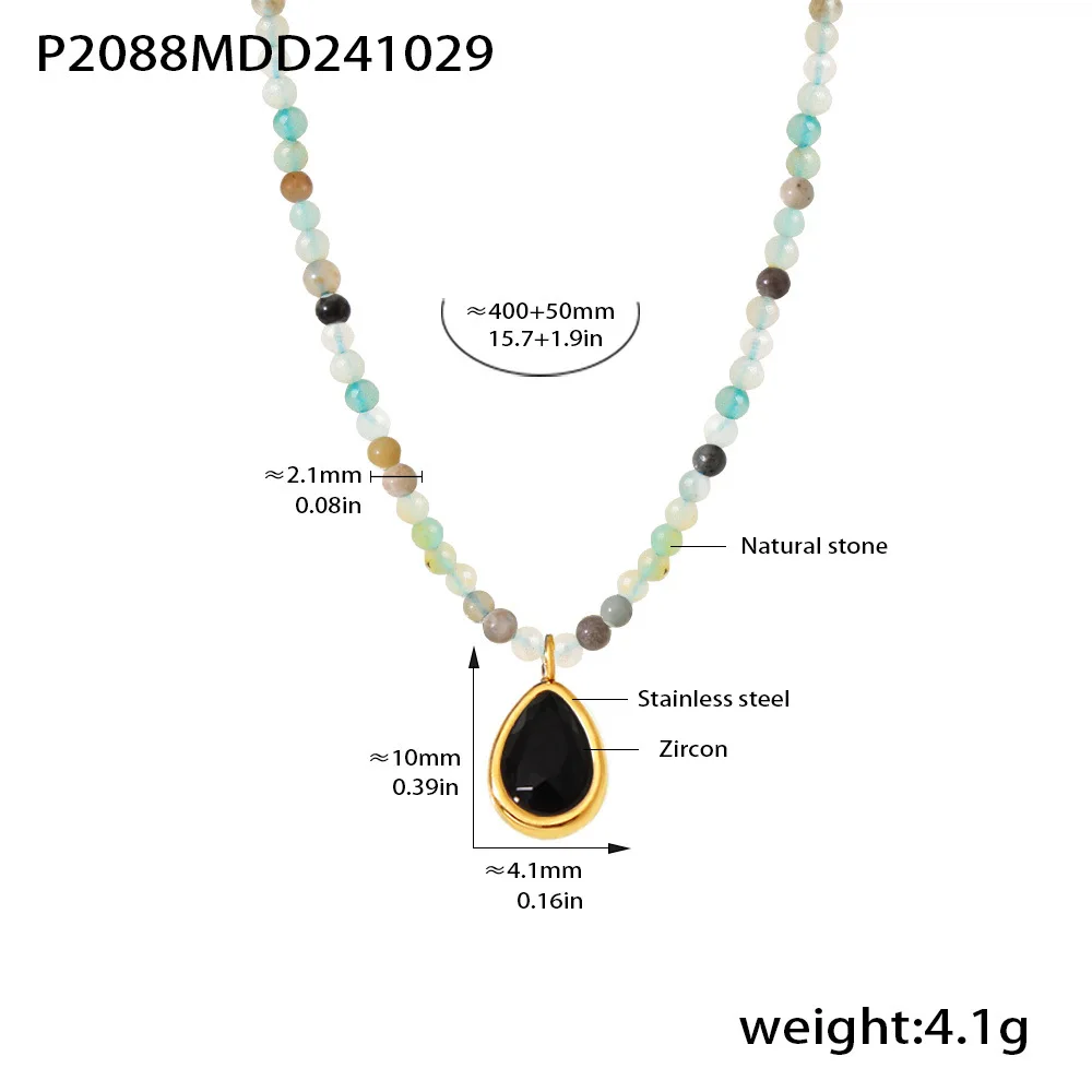 316 Edelstahl Anhänger Zirkon Halskette Frauen Mode Bunte Naturstein Perlen Kette Damen Luxus Schmuck Zubehör – Detail 3