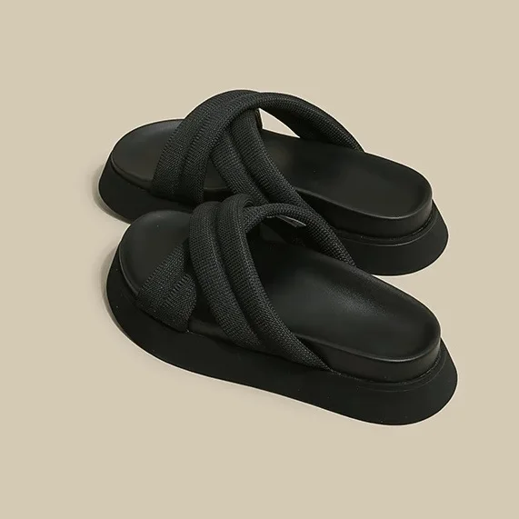 

Шлепанцы женские домашние на платформе, сланцы, Пляжная Роскошная обувь из хлопчатобумажной ткани, римские сандалии, резина, лето 2024