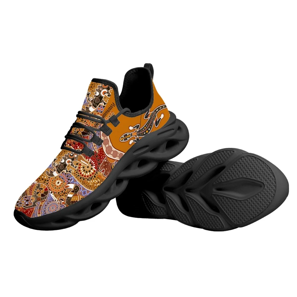INSTANTARTS Australia Aboriginal Lizard Indigenous Art Design Sneakers Casual Mesh Swing Shoes Women's Outdoor Lace-up Tennis