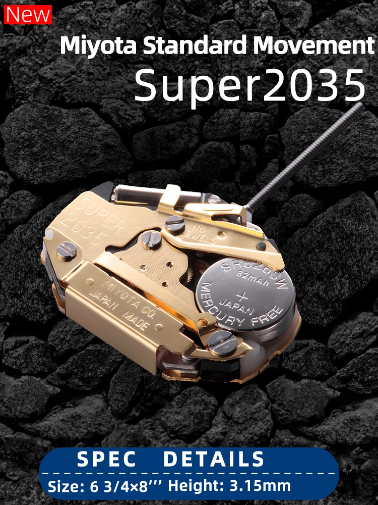 Miyota-super 2035 Movimento Quartz Golden Mão Precisão Engrenagens de Metal Durável Japão Original Melhor Custo Desempenho Novo - Image 2