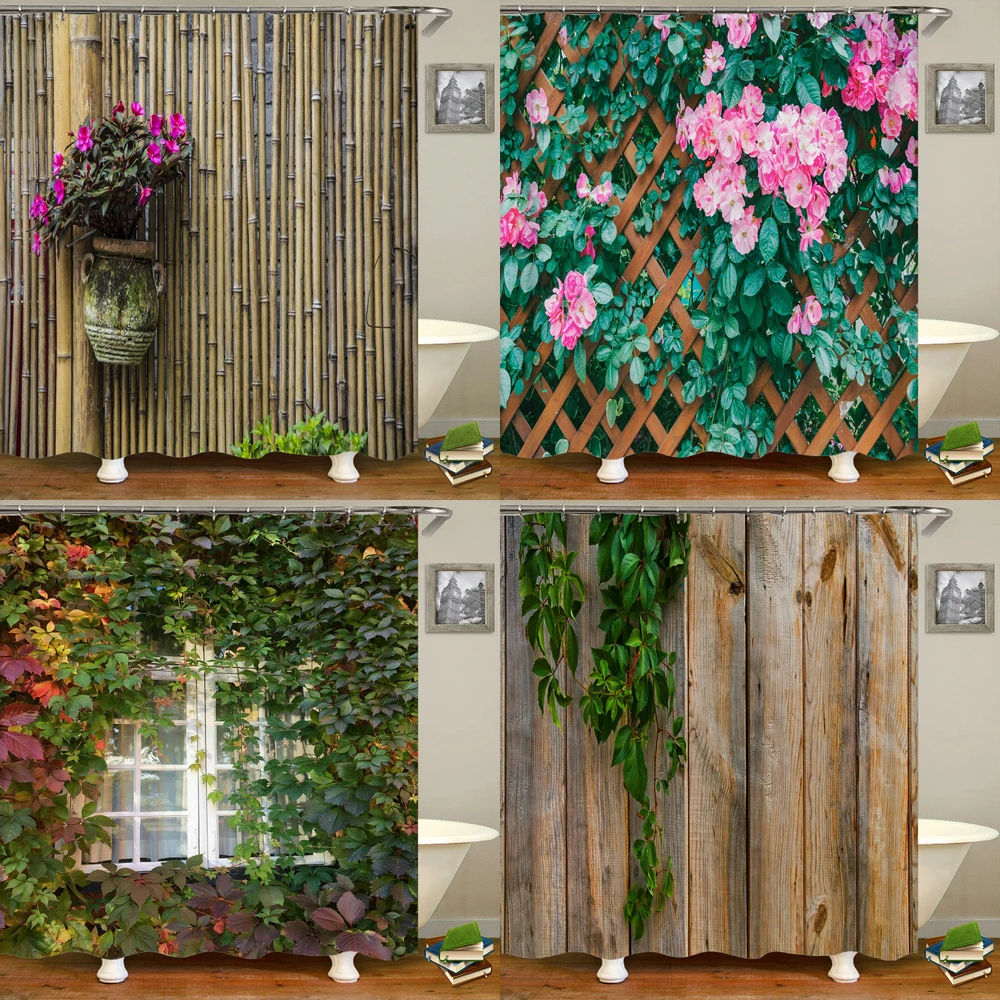 

3D Printing Flowers Plant Garden Bathroom Shower Curtain Natural Landscape Home Decoration Waterproof Curtain with Hook Curtain