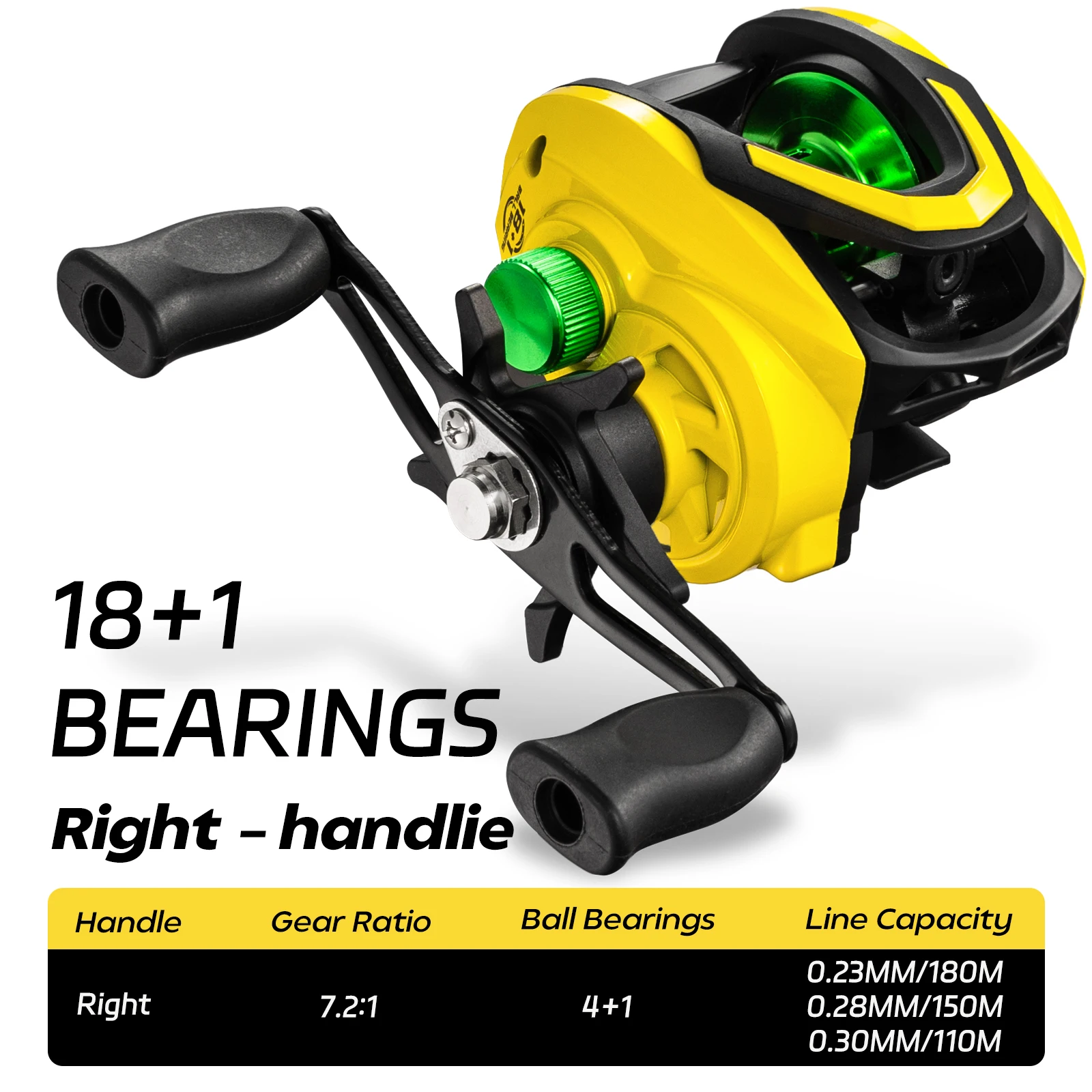 Mulinello da Pesca Baitcasting Giallo 7.2:1 - immagine 2