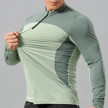Men's Outdoor Sports Climbing Hiking Long Sleeve Stand Collar Zip-up Quick-drying Breathable Sweat-absorbent Elasticity T-shirt 1