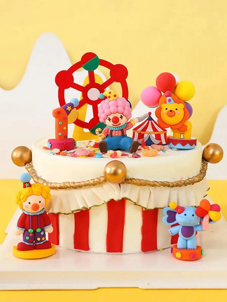 Zirkus Clown Kuchen Topper Elefant Löwe Zirkus Clown Geburtstag Party Dekor 1. Geburtstag Baby Dusche Kinder Geschenke Kuchen Dekorationen – Detail 1