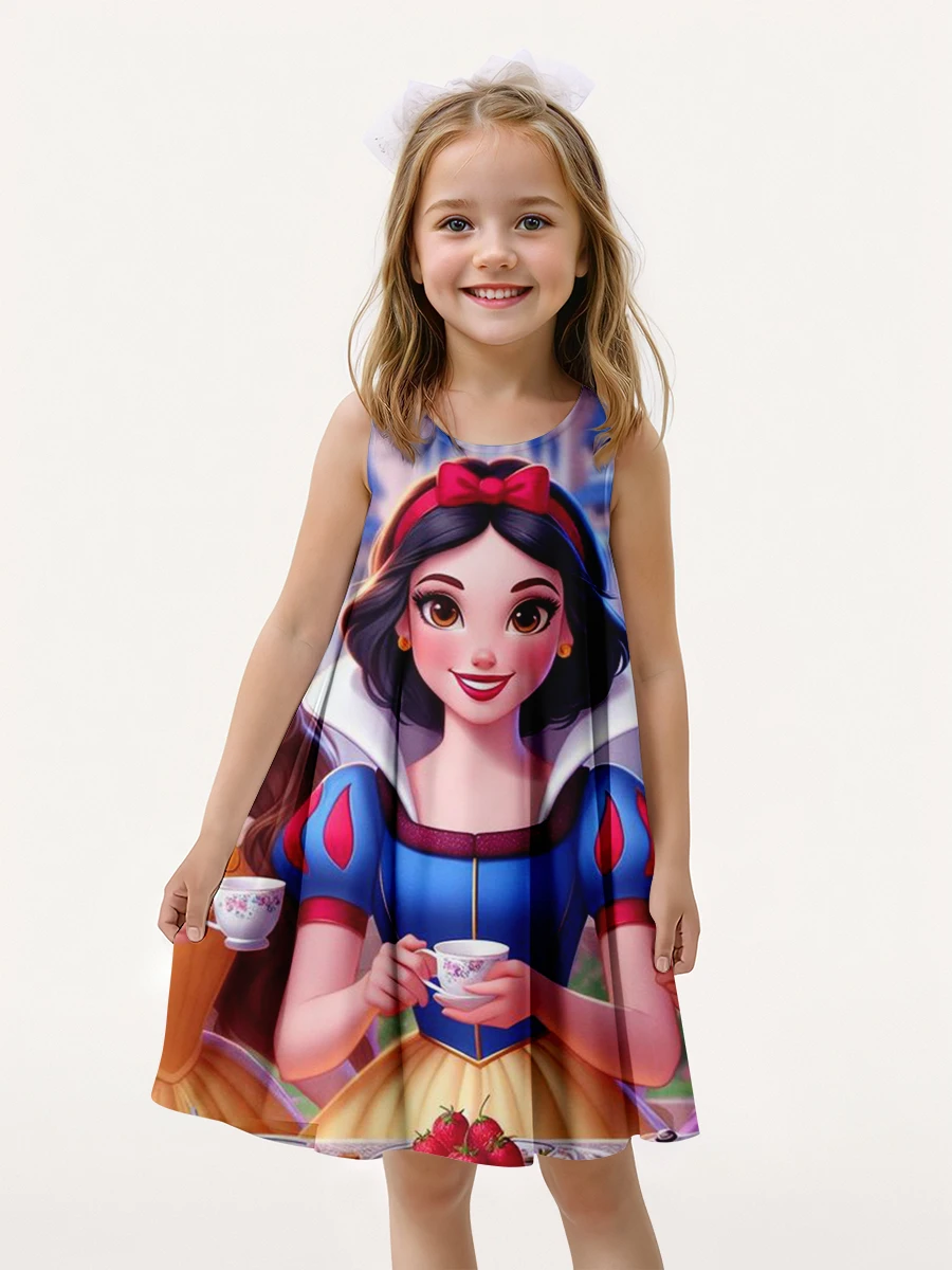 فستان قصير بلا أكمام للفتيات ، ديزني طباعة ثلاثية...