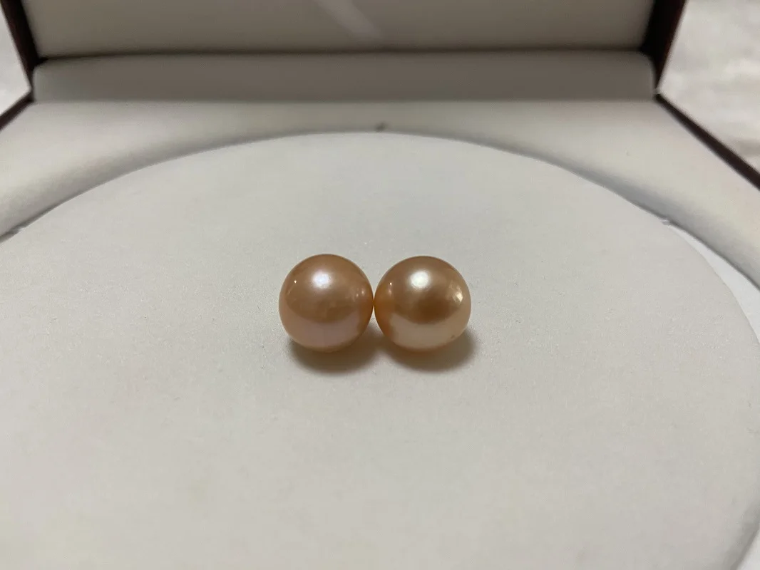 

Huge Charming Natural Pair Of 13-14 Mm Sea Genuine Pink Round Pearl Loose Pearl For Women Jewelry 298