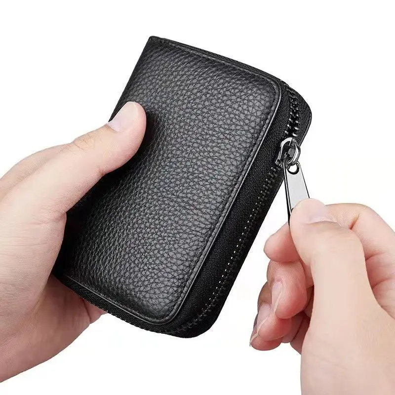 Premium PU Leather Card Holder with Anti-Demagnetization Protection - Sleek Organizer with Coin Pouch, Holds 20 Cards