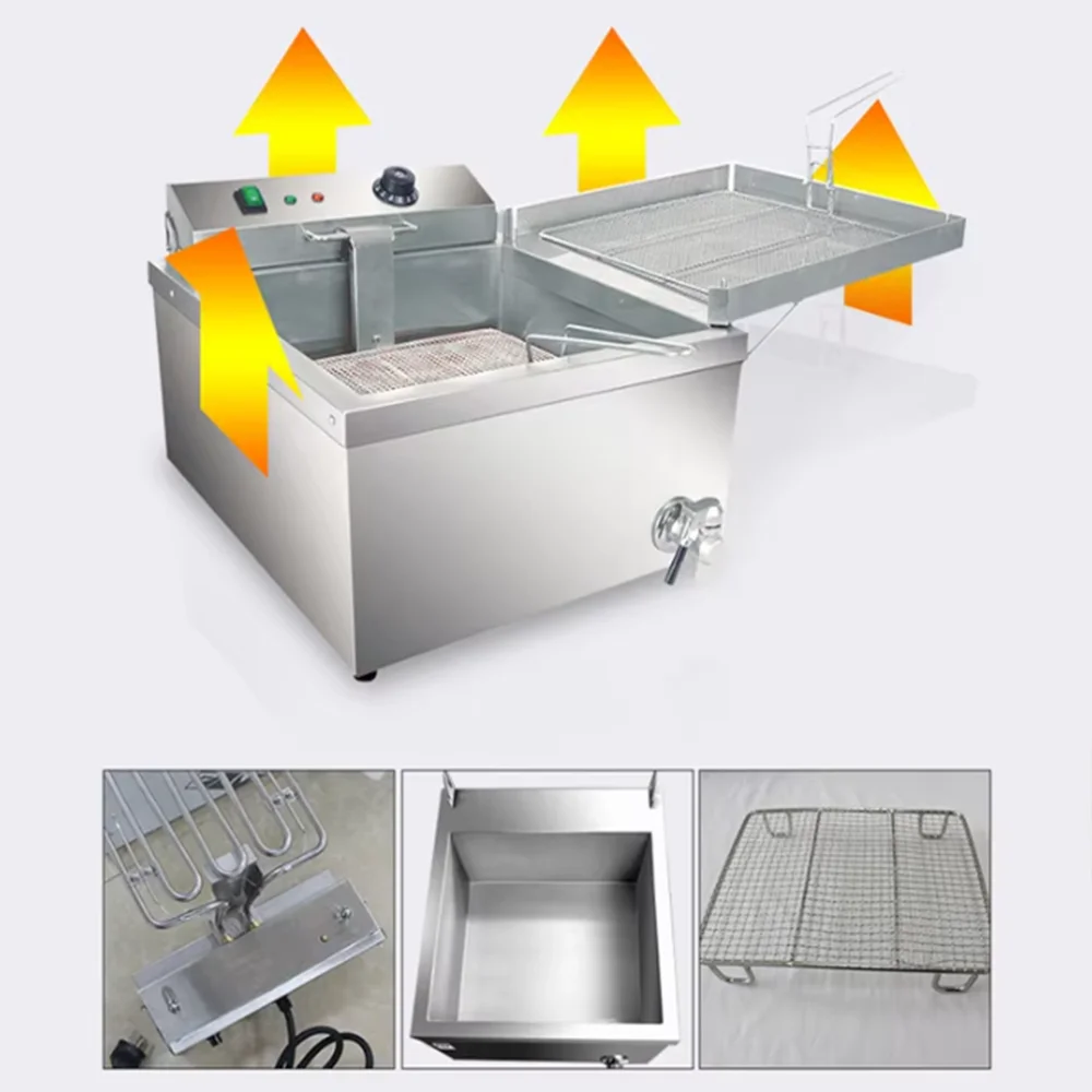 Commercial electric frying pan 12L deep fryer stainless steel tabletop frying pan with built-in oil drying platform