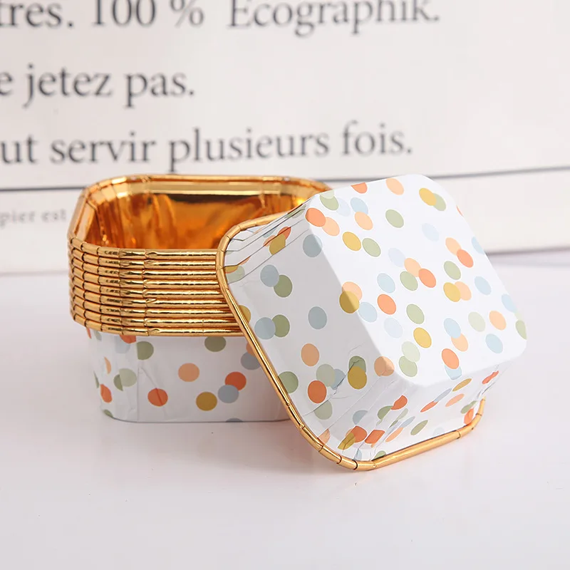 

50Pcs Golden Dot Panettone Paper Baking Mold Muffin Cupcake Paper Cup Boho Polka Dot Cupcake Forms For Wedding Cake Packaging