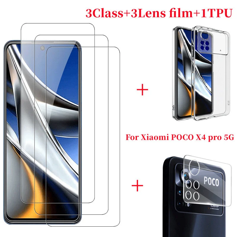 

Tempered Glass for Xiaomi POCO X4 Pro5G Screen Protector Tempered Film Transparent Lens TPU Phone Case for Xiaomi POCO X4 Pro 5G