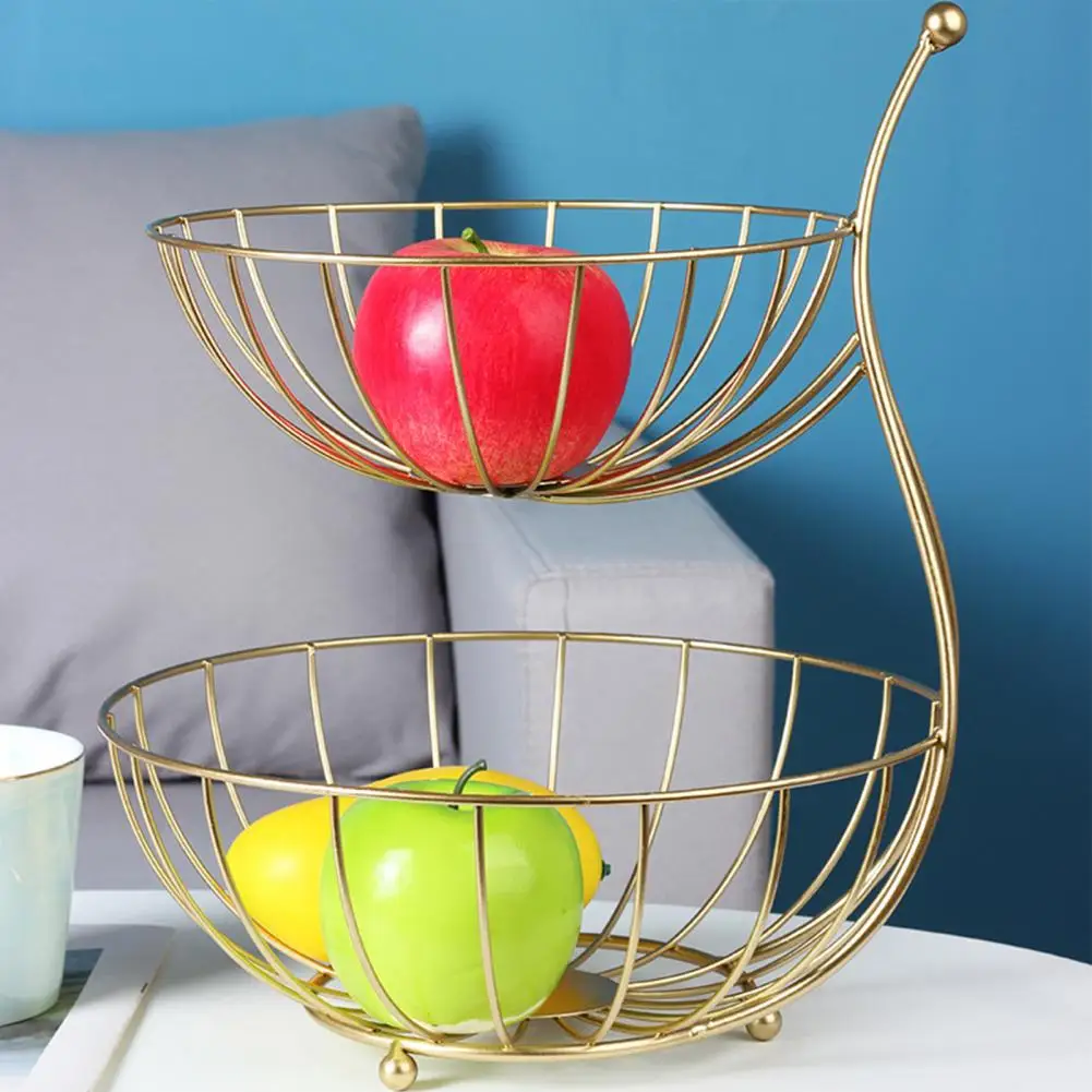 

2-Tier Storage Basket Space Saving Kitchen Decorative Organizer Basket Fruit Vegetable Fruit Dessert Holder Fruit Vegetable Tool