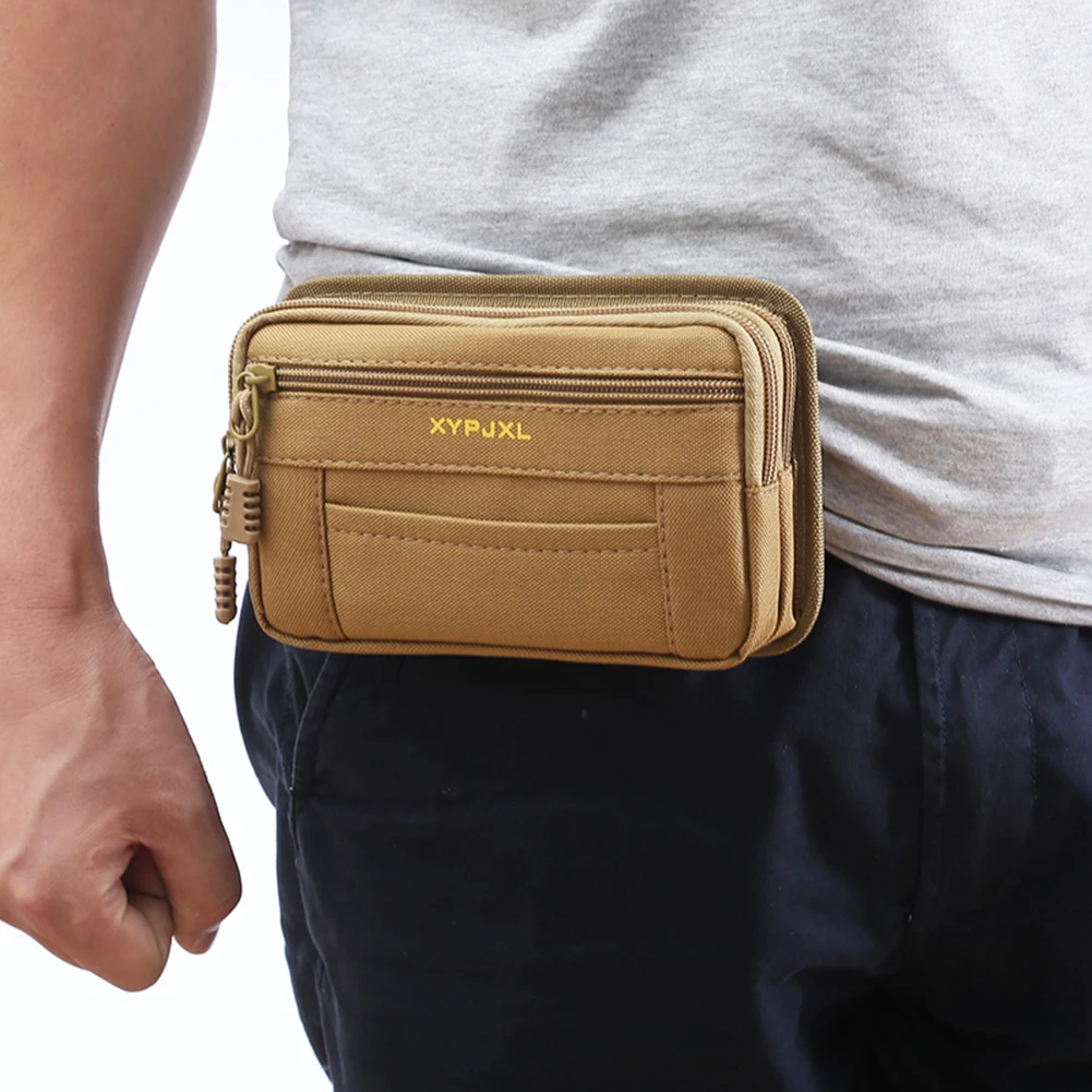 Multi Layer Men Phone Pouch Belt Waist Bag Fanny Pack Canvas Purse Mobile Phone Bag Small Pocket Design Belt Pouch Bag for Phone