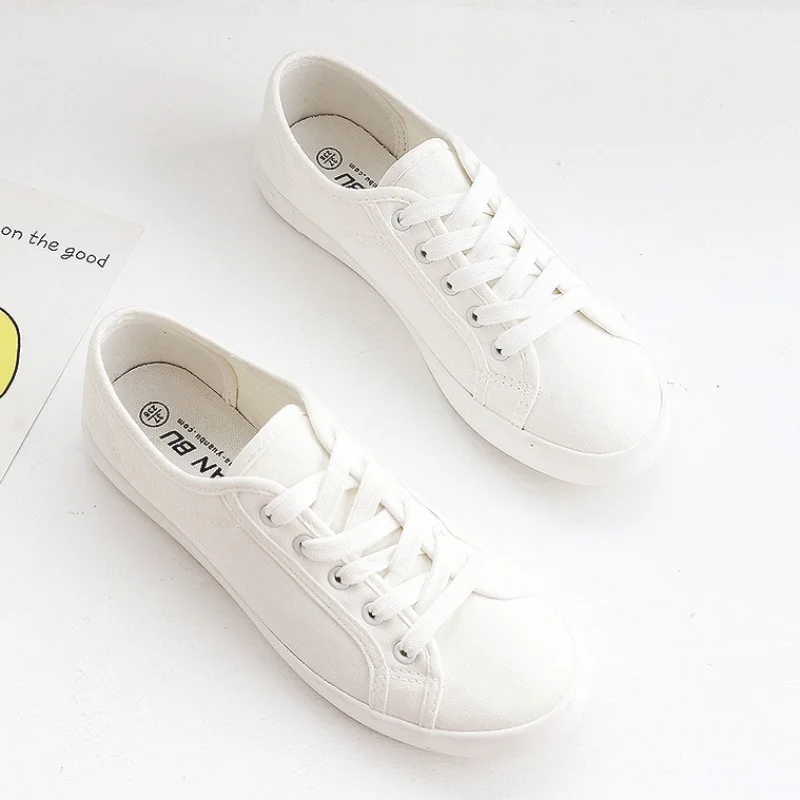 

Women Lace-up Vulcanized Shoes Solid Color Canvas Simple Breathable Sneakers Comfortable Walking Footwear Bambas Mujer