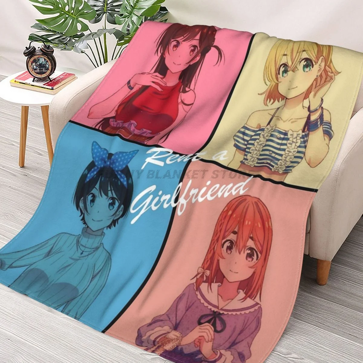 

Kanojo Okarishimasu - Rent A Girlfriend Throws Blankets Collage Flannel Ultra-Soft Warm picnic blanket bedspread on the bed