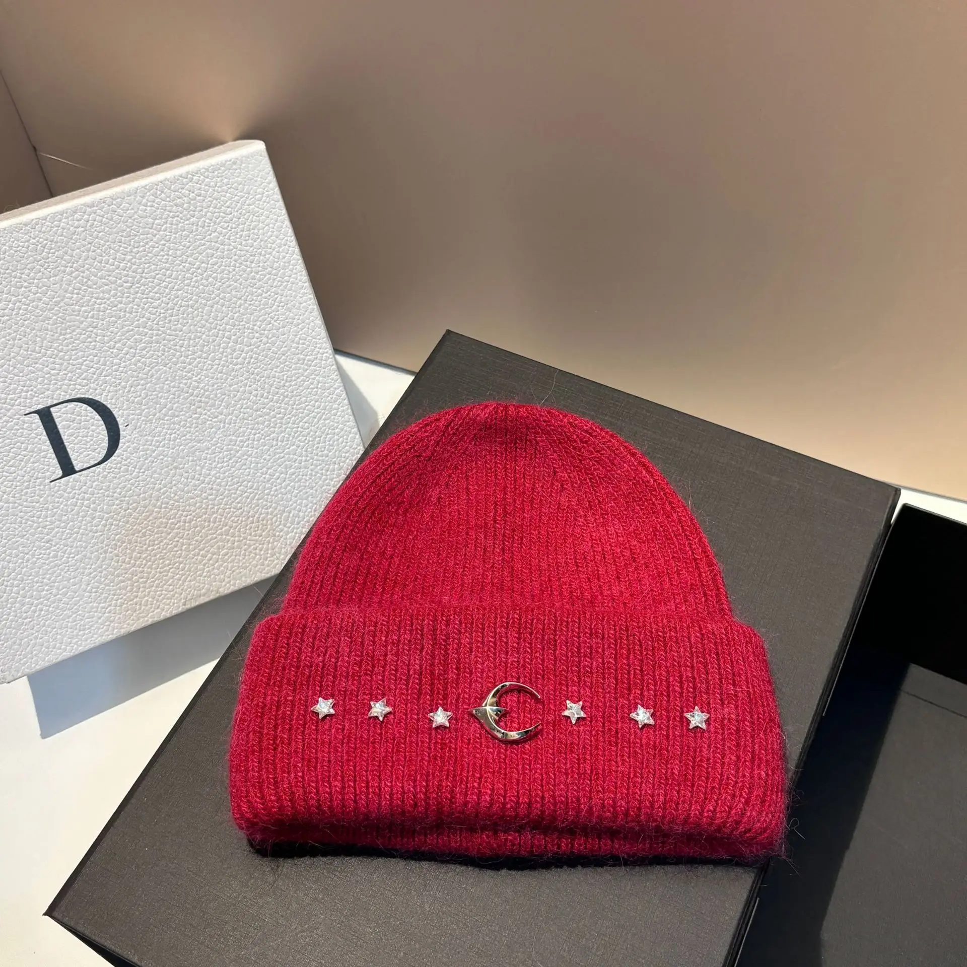 New Rabbit Fur Bifold Knit Hat Winter Warm Fashion Ear Protection Moon Beanie Outdoor Pullover Hat Women
_voghion.com