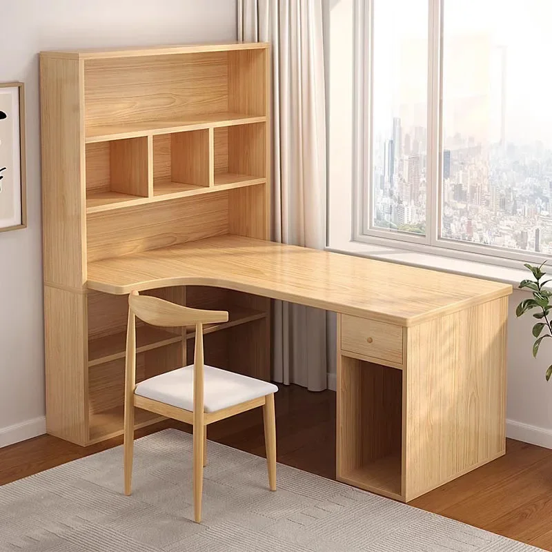 Computer Desk L Shaped Lap Table 55'' Office Desk with 3 Drawers and Bookshelf, L Shaped Large Corner Desk with Storage Shelves