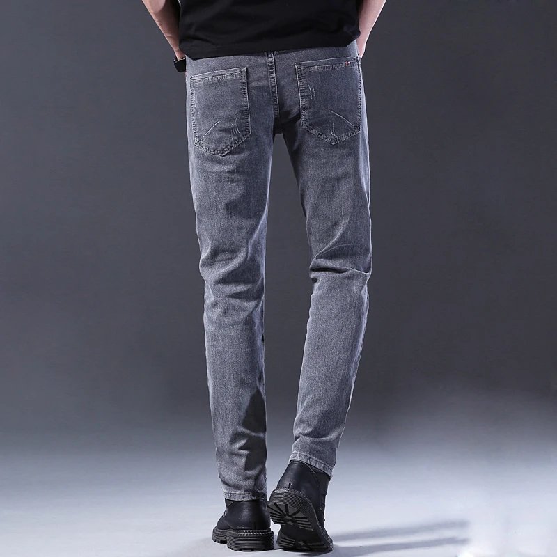 2024 Classic Men’s High Street Fashion Small Foot Skinny Jeans Stretch Soft Straight Leg Versatile Denim Trousers Gray Male 5