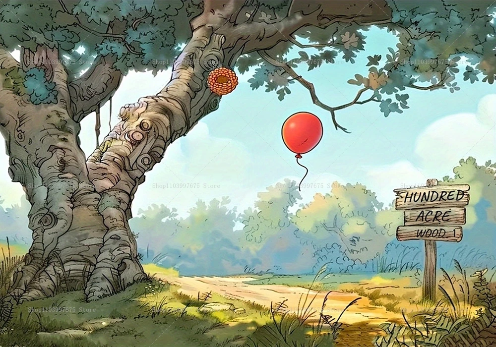 GRANDE bannière de toile de fond pour une fête d'anniversaire de Winnie l' ourson | Conception de ballon bleu en bois de 100 acres | Numérique 0001 HAW - Canada