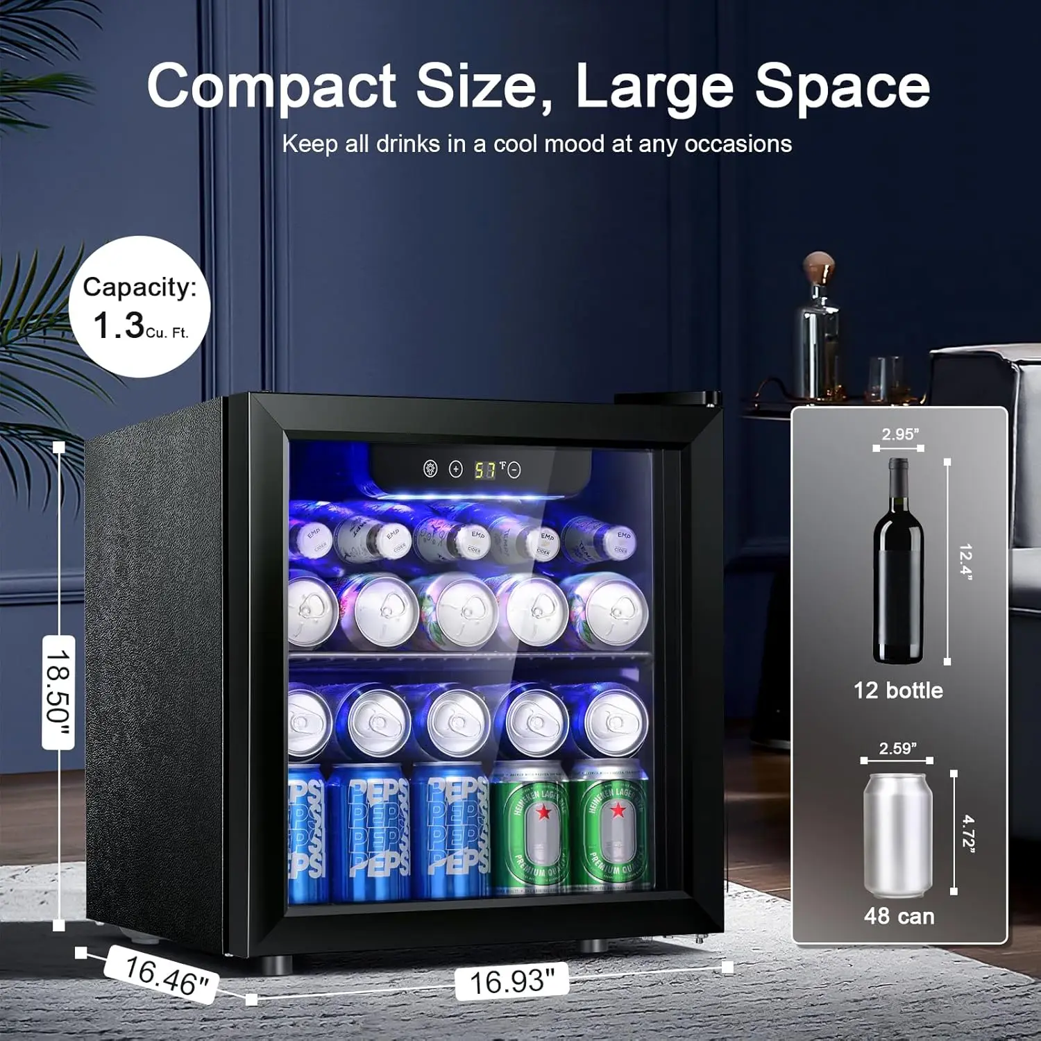 Wine Cooler/Cabinet, Mini Drink Fridge, Clear Front Glass Door Counter To