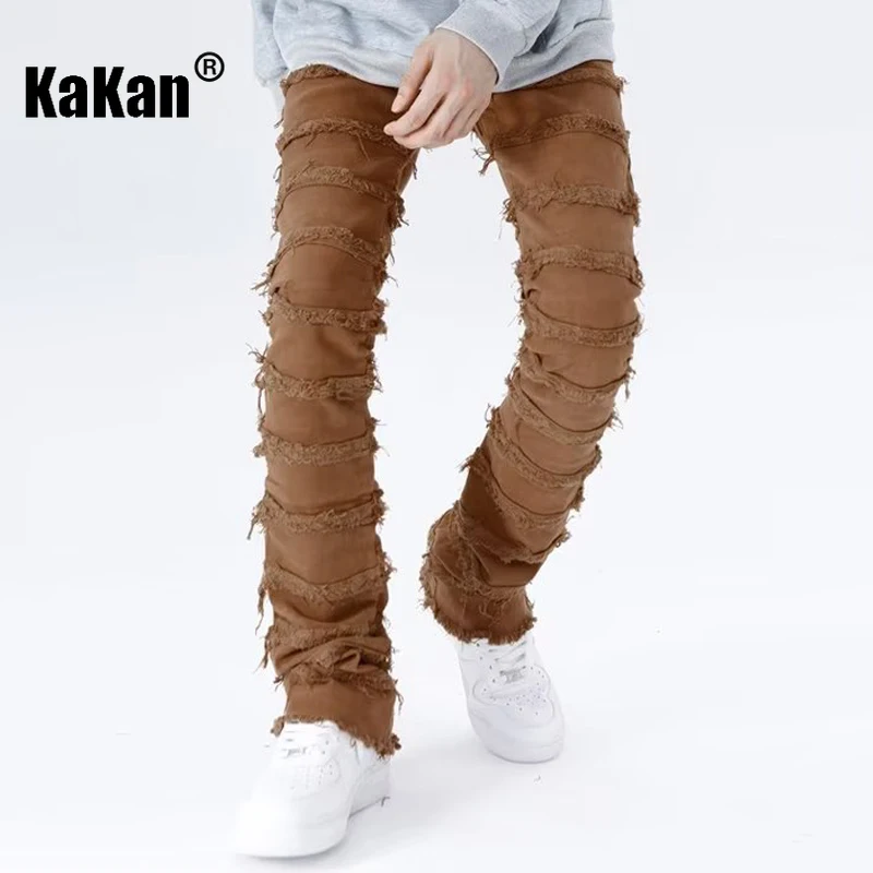 Kakan - New Bomb Street Simple Lazy Jeans for Men, Personalized Zipper Micro Flap Pants Wash Jeans K58-MAX-5150