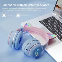 Flash luz rosa lindo gato oreja auriculares inalámbricos Bluetooth auricular sobre la oreja cancelación de ruido auriculares plegables chica regalo auriculares - Imagen 3