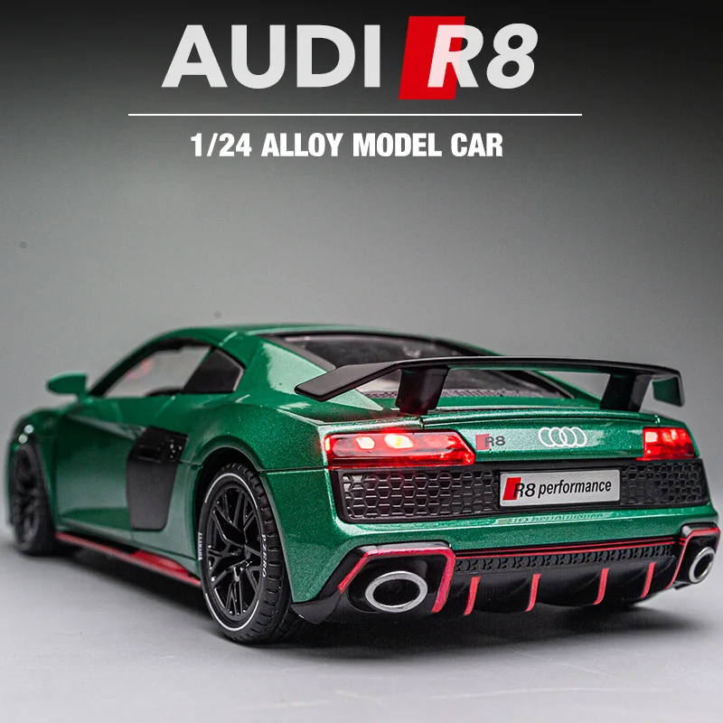 

Литые под давлением модели автомобиля Audi R8V10 из сплава в масштабе 1/24, металлические литые игрушки, автомобили для детей и мальчиков, мини-автомобили