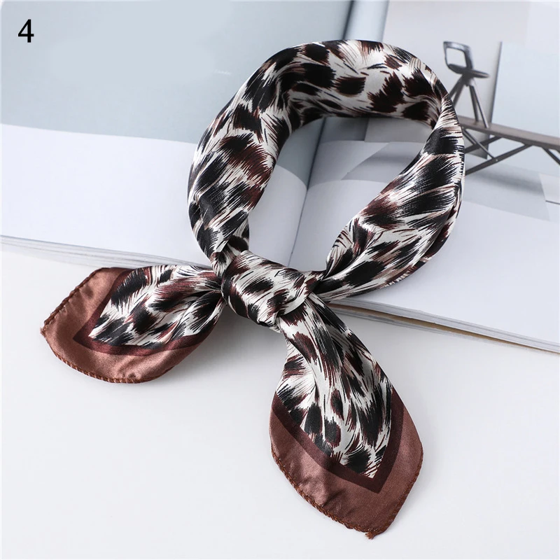 

50*50cm Silk Scarf Women Foulard Neck Wrap Small Square Kerchief Soft Bandana Leopard Print Lady Head Band Scarves Bag Tie