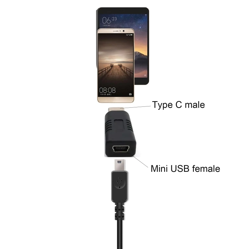 Compact Anti-Corrosion Adapter: Mini USB Female to Type C Male Phone Converter