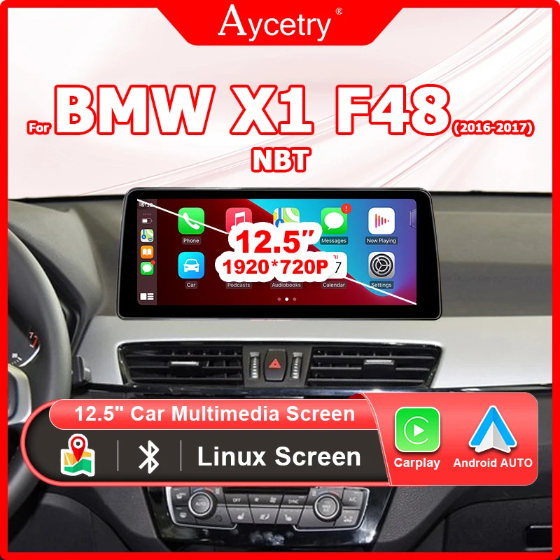 2 DIN 12,5 Zoll Linux Android Auto Auto Multimedia-Bildschirm für BMW X1 F48 2016–2017 mit Bluetooth Carplay Autolink Airplay Navigation